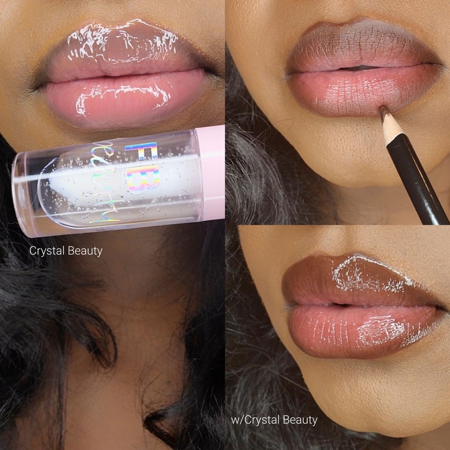 Lip Gloss Lip Liner #8 Bundle - Crystal Beauty Glossy Clear Lip gloss & Matte Brown Lip Liner (cruelty free)