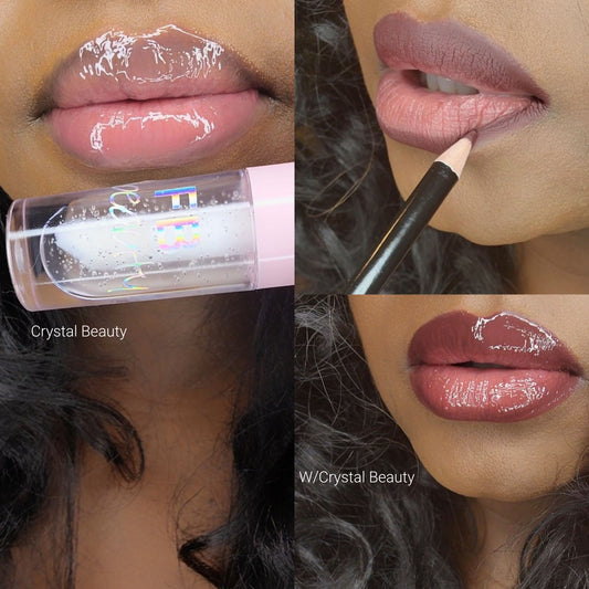 Lip Gloss Lip Liner Bundle #15 - Crystal Beauty Glossy Clear Lip gloss & Matte Burgundy Lip Liner (cruelty free)