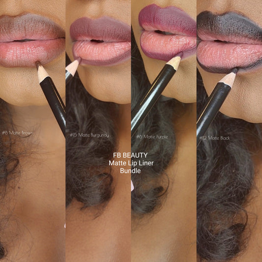 Lip Liner Bundle - Matte Brown, Burgundy, Purple and Black Pigmented Long Lasting